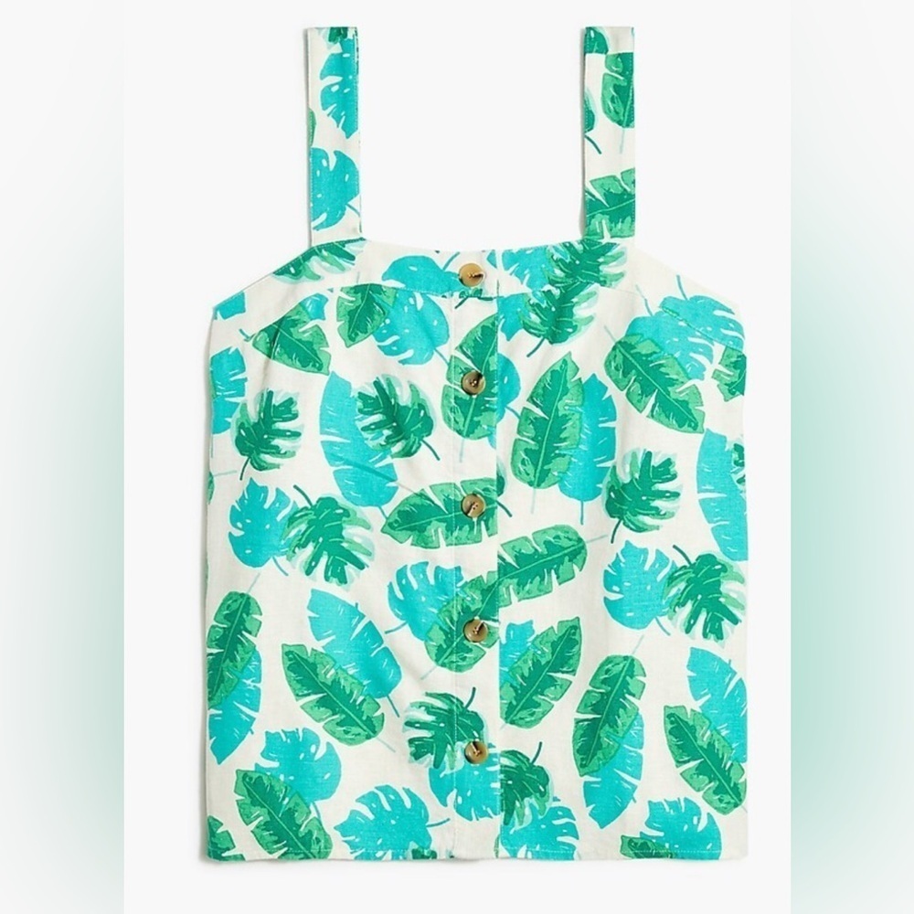 J. Crew Linen-blend button-front tank top in palm print - Size S